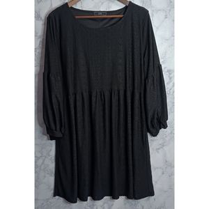 Vibe Sportwear Mini Dress Plus Women Size 2X Black Puffy Sleeves Embroidered